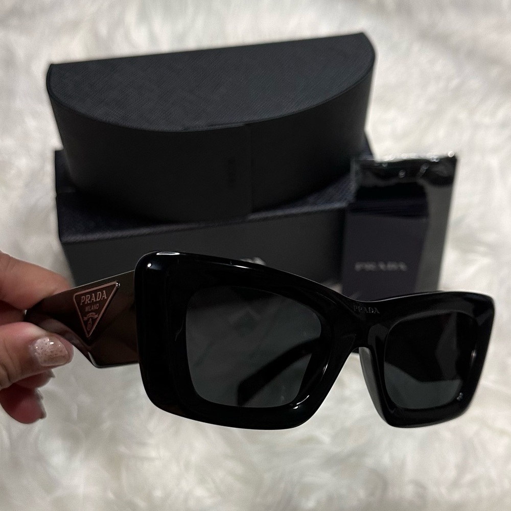 New Prada Rectangular Marble Acetate Cat-Eye Sung… - image 3